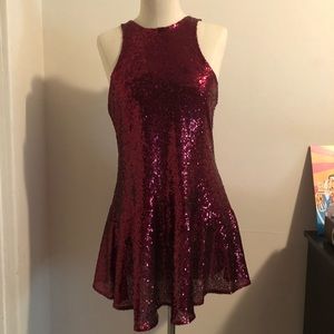 sequin fit and flare party dress